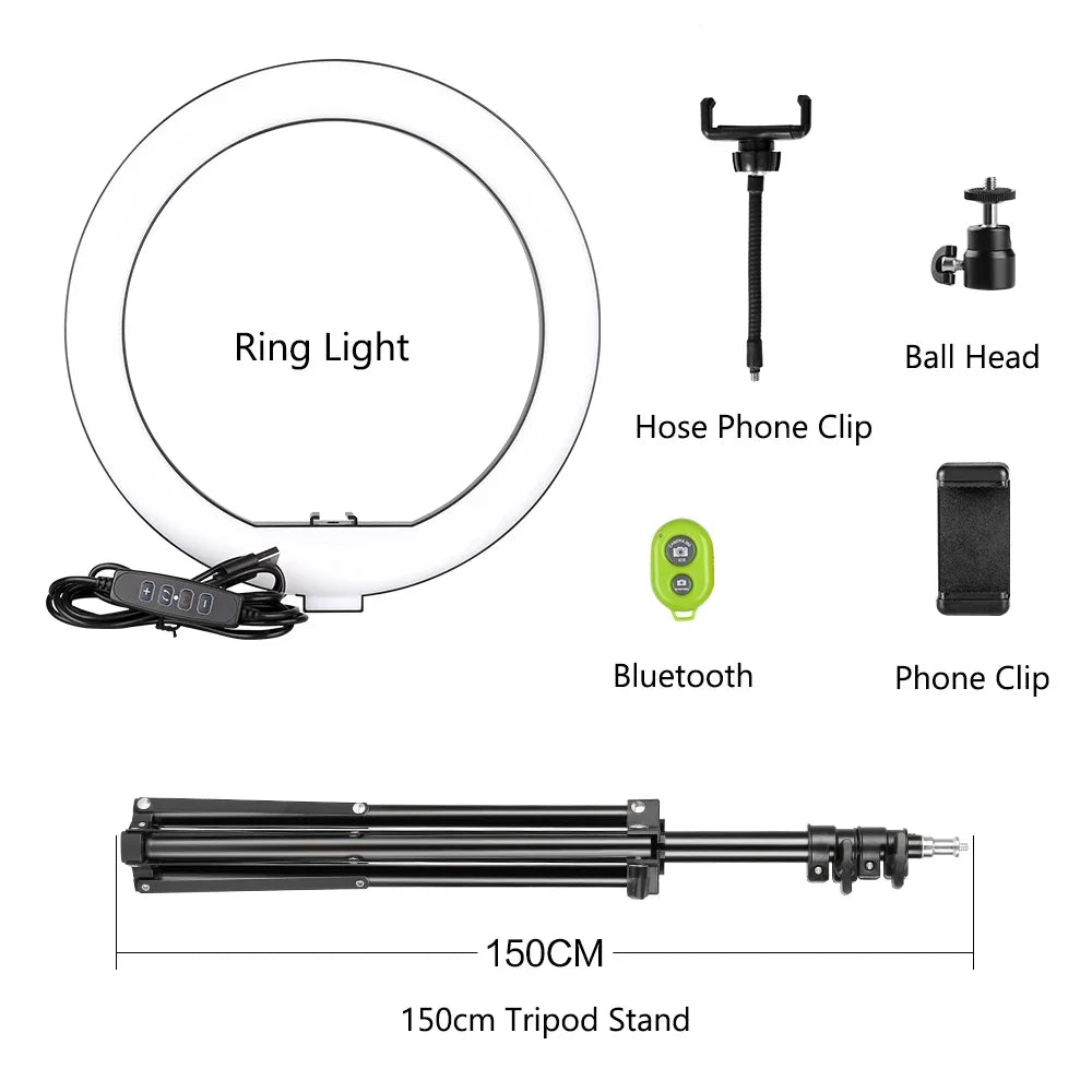 10Inch LED Ring Light Lamp with Phone Clip Tripod Stand Selfie Video for Tik Tok Youtube Phone Live Photo Photography Studio