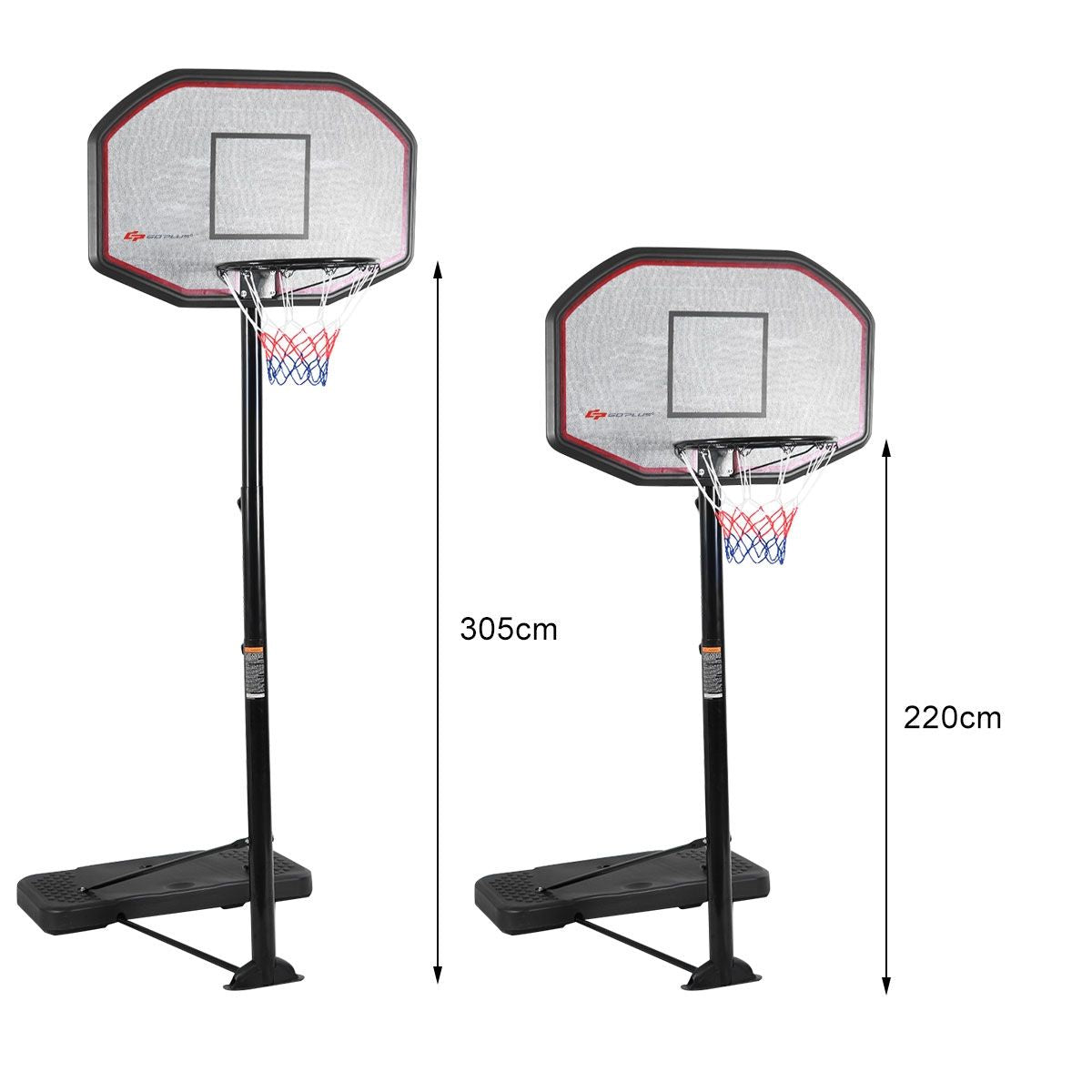 Panier De Basket Sur Pied Réglable Avec 2 Roues Hauteur Réglable 220-305Cm Base Remplissable Pour Enfants Ados Adultes