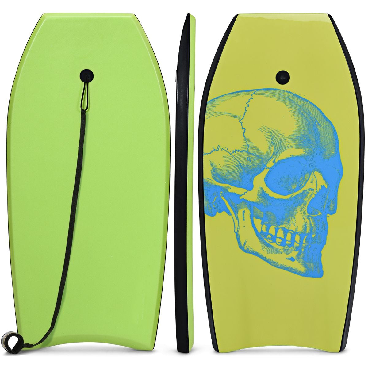 Bodyboard 41 Pouces Avec Sangle De 90 CM Planche De Surf Avec Motif De Crâne Cool De Couleur Vert Pour Adulte