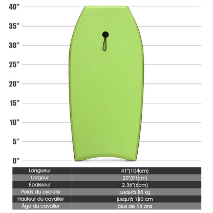 Bodyboard 41 Pouces Avec Sangle De 90 CM Planche De Surf Avec Motif De Crâne Cool De Couleur Vert Pour Adulte