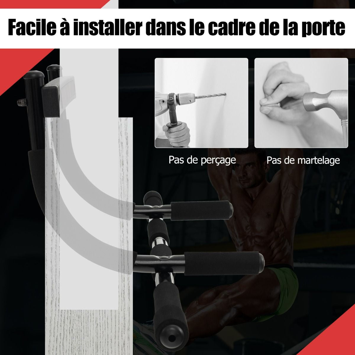 Barre De Traction Pour Porte Robuste Avec Poignées Enveloppées De Mousse Barre De Fitness Polyvalente Pour La Plupart Des Cadres De Porte Jusqu'À 80 Cm