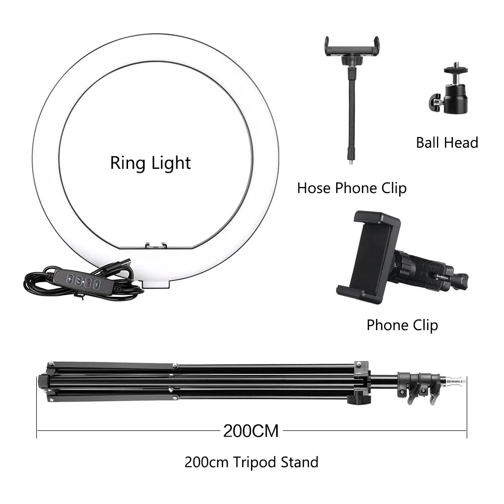 10Inch LED Ring Light Lamp with Phone Clip Tripod Stand Selfie Video for Tik Tok Youtube Phone Live Photo Photography Studio