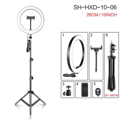 10Inch LED Ring Light Lamp with Phone Clip Tripod Stand Selfie Video for Tik Tok Youtube Phone Live Photo Photography Studio