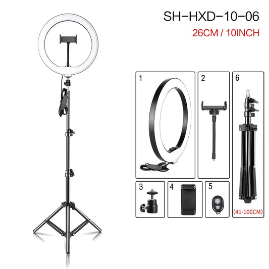 10Inch LED Ring Light Lamp with Phone Clip Tripod Stand Selfie Video for Tik Tok Youtube Phone Live Photo Photography Studio