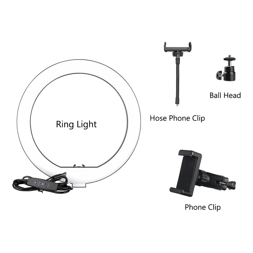 10Inch LED Ring Light Lamp with Phone Clip Tripod Stand Selfie Video for Tik Tok Youtube Phone Live Photo Photography Studio